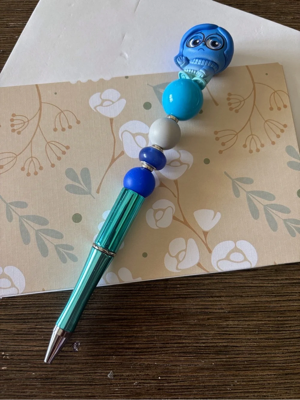 Disney Doorables: Inside Out: Sadness dual color handmade beaded pen
